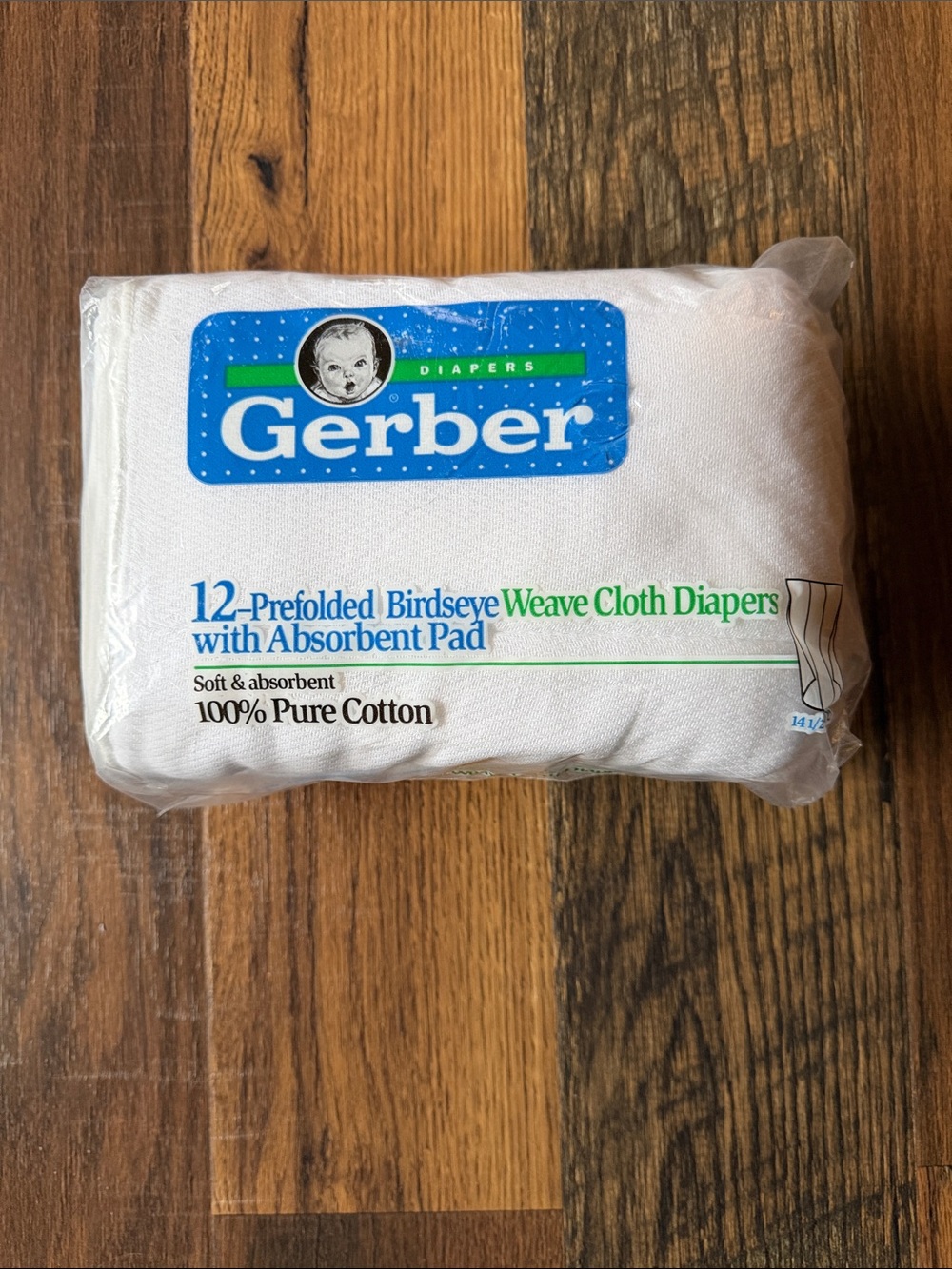 VTG Gerber 12-Prefolded Birdseye Weave Cloth Diapers with Absorbent Pad